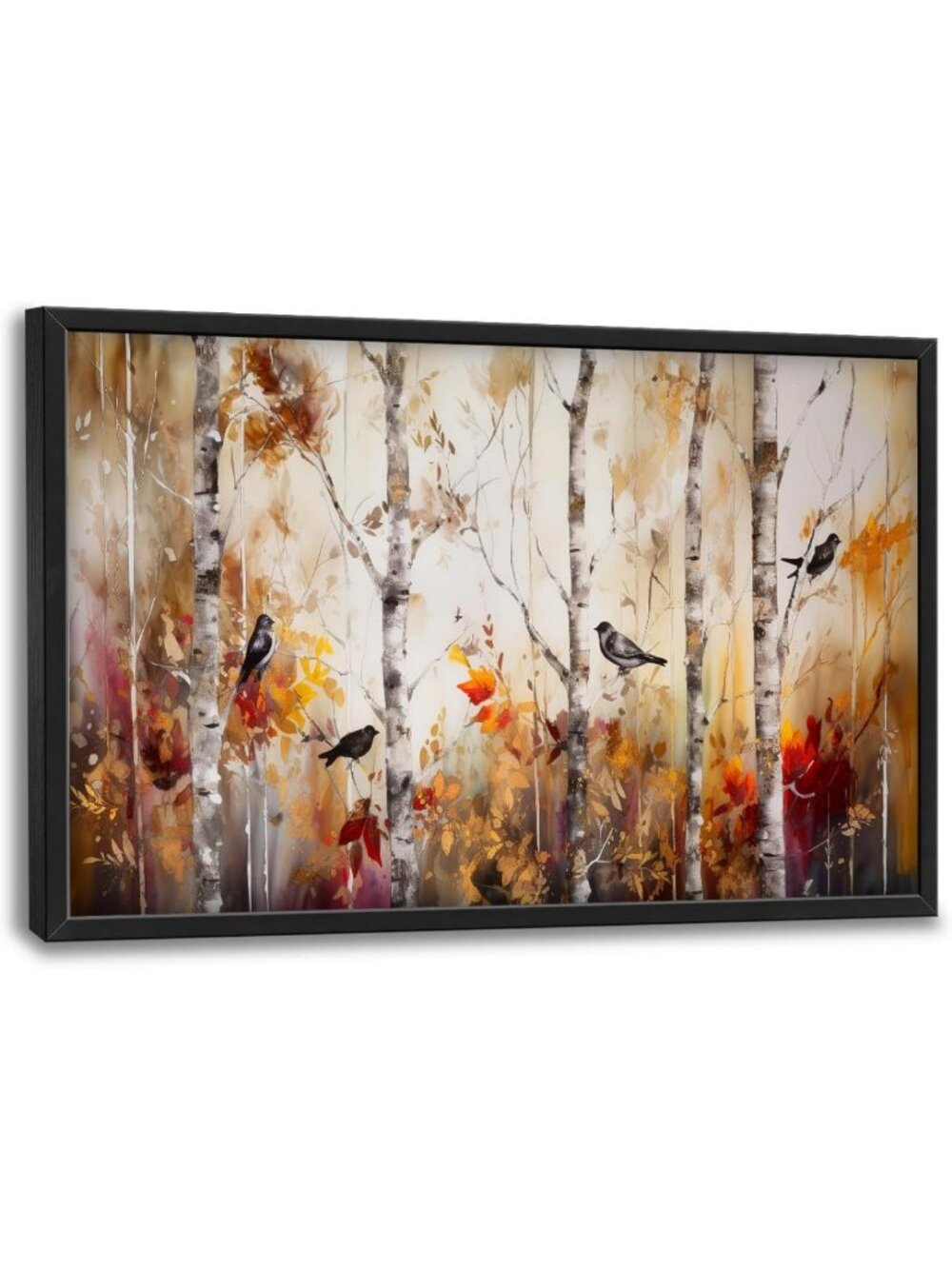 Large Rustic Birch Tree Wall Art - Abstract Autumn Forest Canvas Decor 24x36